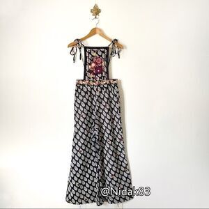 Anthropologie Paisley Print Black Apron Jumpsuit Size 2 NWOT